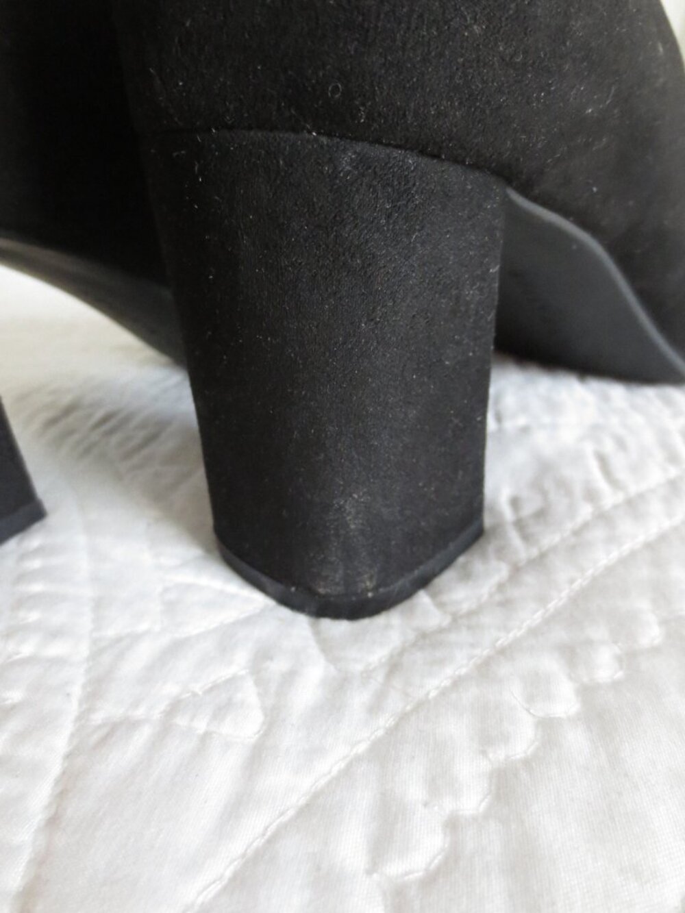Classic Round Toe Black Suede Chunky Block Squared Heels - Picture 10 of 11